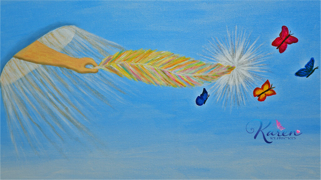A feather from heaven painting by Karen Kubicko