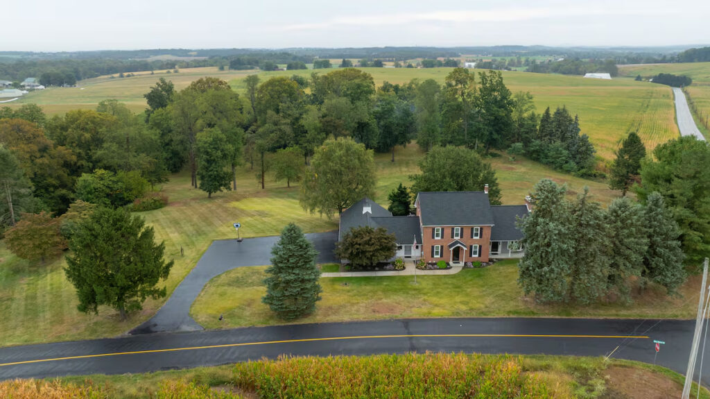 Blue Ribbon Homestead Airbnb Gettysburg PA drone shot
